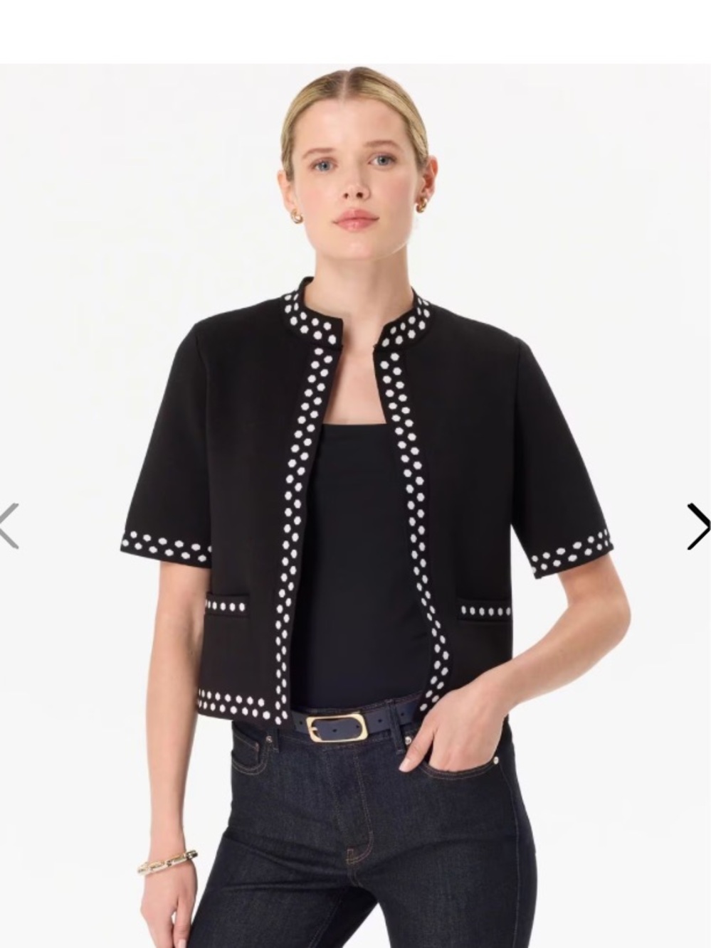 WHBM polka dot details short sleeve crop cardigan knit jacket preppy sz S